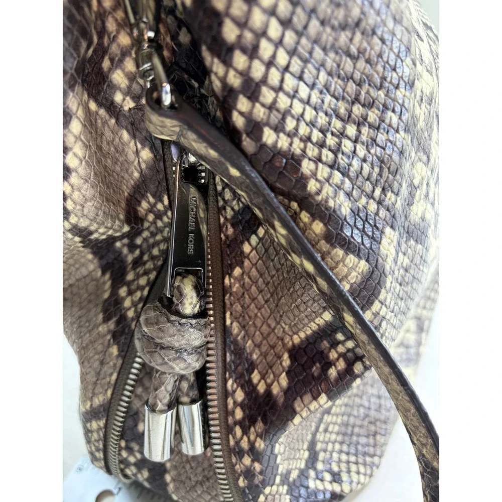 Michael‎ Kors Snakeskin Embossed Leather Shoulder Bag Grey Beige Hobo